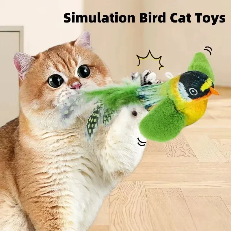 Juguetes para gatos de interior, juguete interactivo para gatos, sonido de pájaro realista, juguete para gatos de peluche