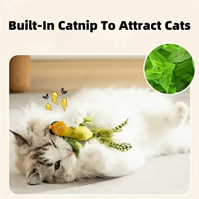Juguetes para gatos de interior, juguete interactivo para gatos, sonido de pájaro realista, juguete para gatos de peluche