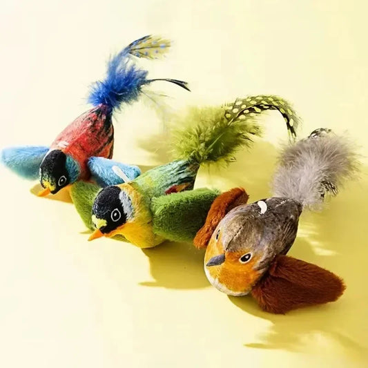 Juguetes para gatos de interior, juguete interactivo para gatos, sonido de pájaro realista, juguete para gatos de peluche