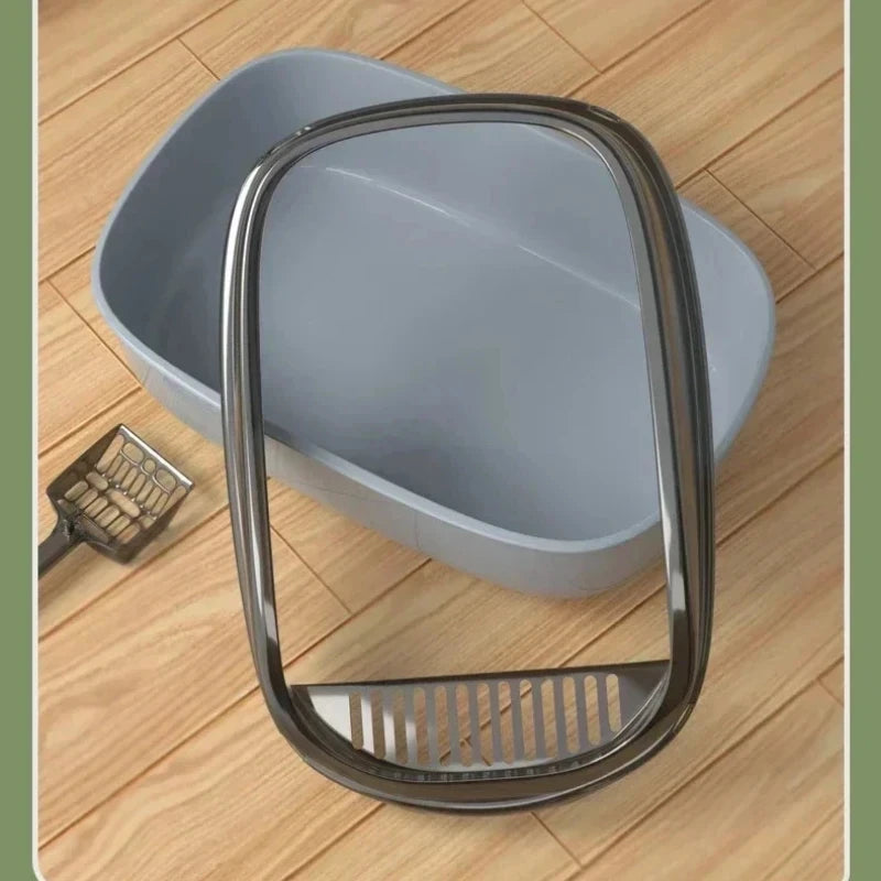Caja de arena abierta para gatos, inodoro grueso para gatos, semicerrado, de lado alto, a prueba de salpicaduras, con cuchara pa