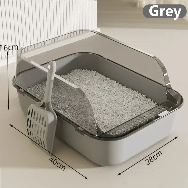 Caja de arena abierta para gatos, inodoro grueso para gatos, semicerrado, de lado alto, a prueba de salpicaduras, con cuchara pa