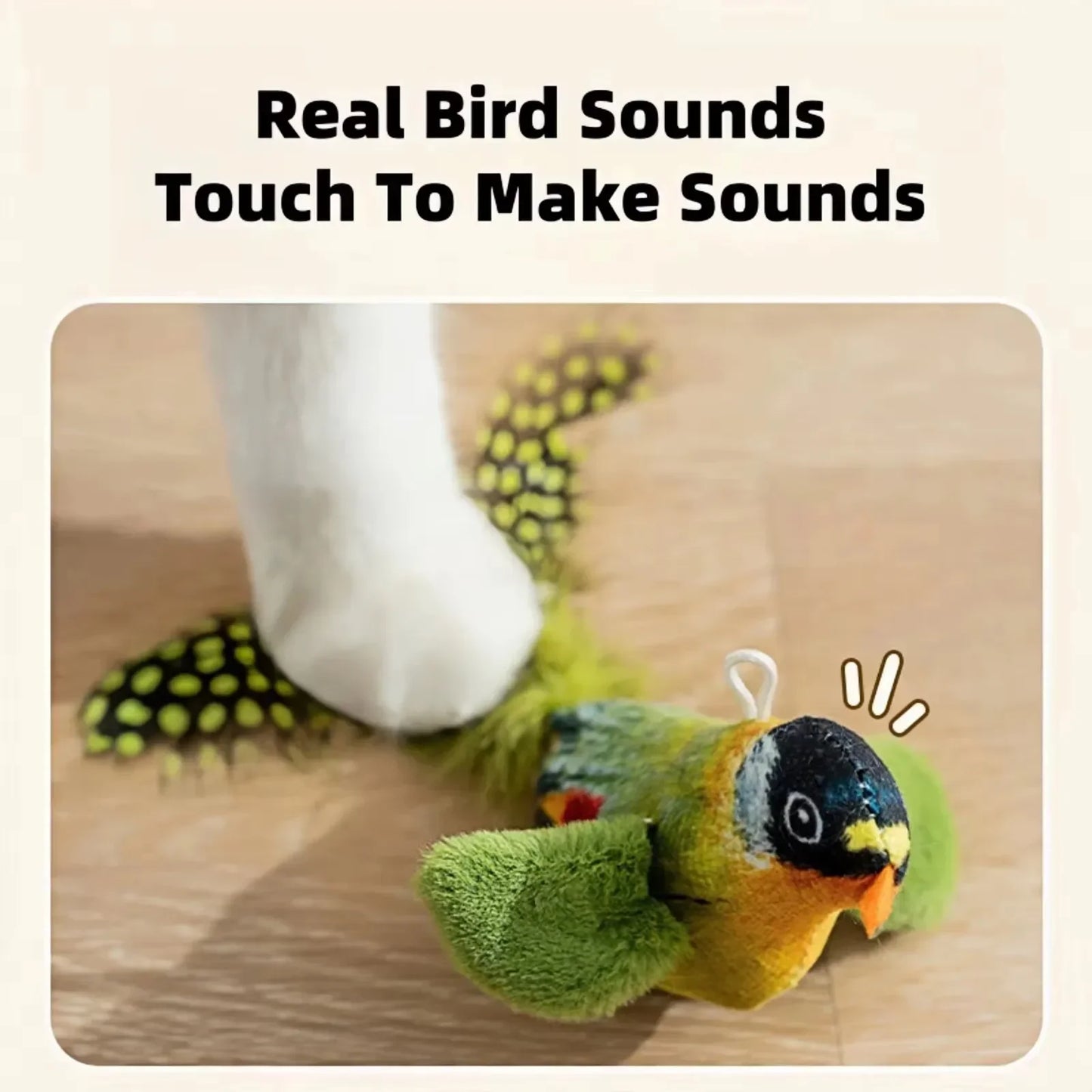 Juguetes para gatos de interior, juguete interactivo para gatos, sonido de pájaro realista, juguete para gatos de peluche