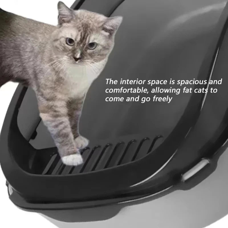 Caja de arena abierta para gatos, inodoro grueso para gatos, semicerrado, de lado alto, a prueba de salpicaduras, con cuchara pa
